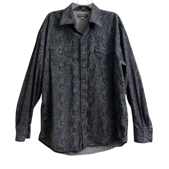 Stetson Paisley Gray Cotton Button Up Long Sleeve Dress Shirt Men’s Size XL - Picture 1 of 10
